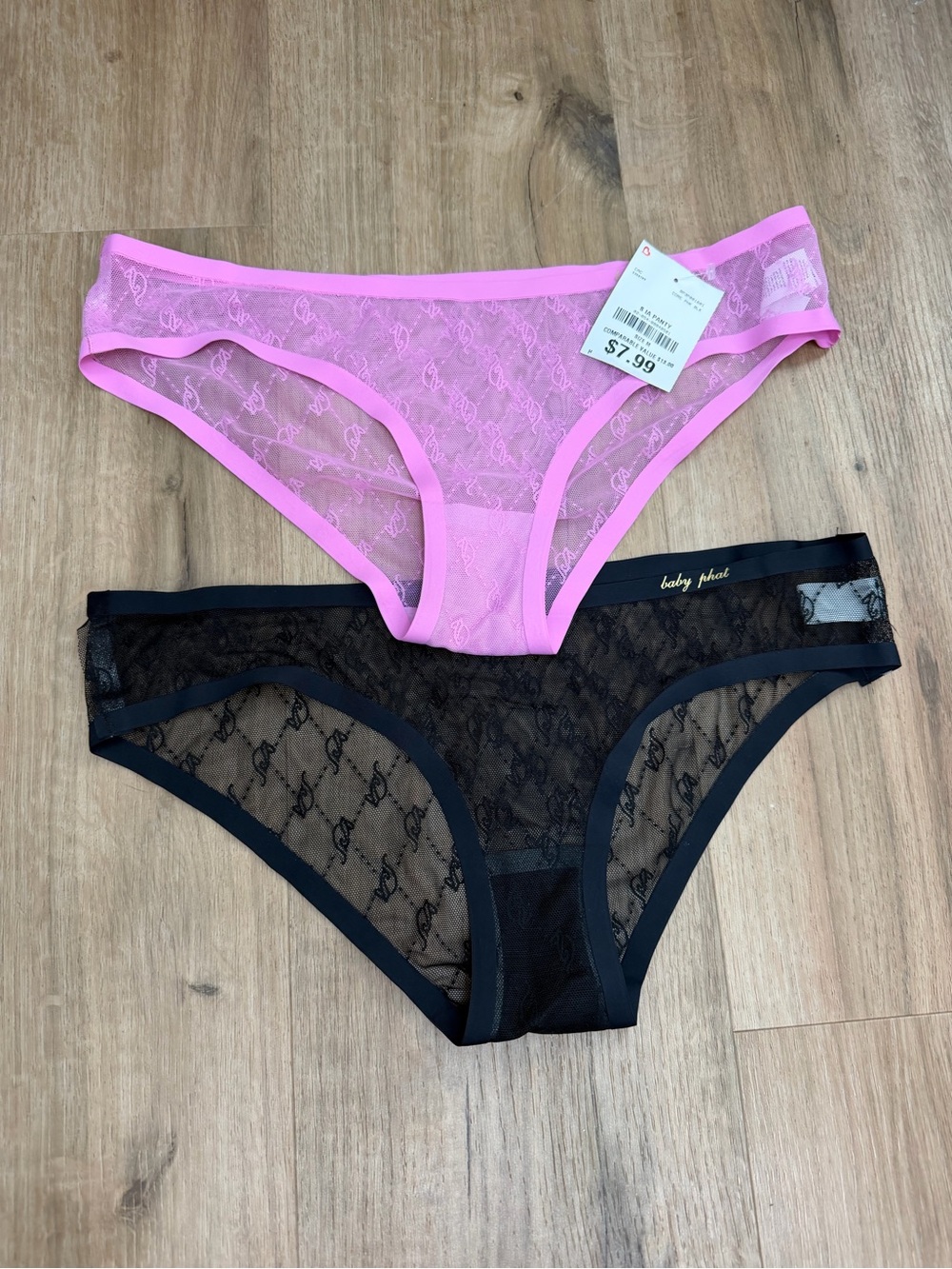 NWT Baby Phat Women's Lace Bikini Panty - Pink & Black (2-Pack) Sz M